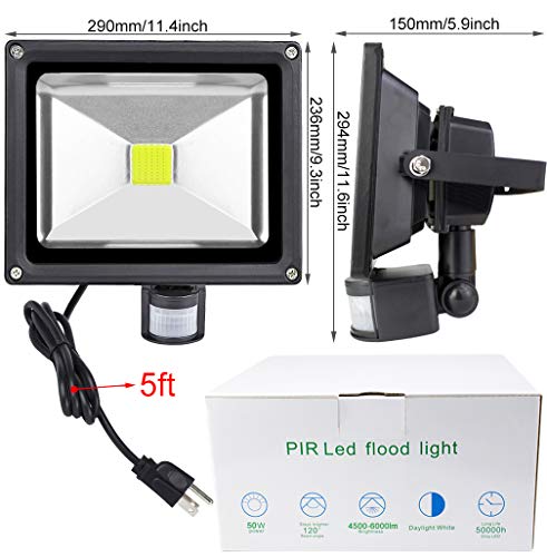 Asign Big Sale ! 50W Motion Sensor Led Flood Light, 6000K Daylight White, 6000Lm(Max), Ip65 Waterproof Security Spotlight With Pir For Driveway Parking Lot - Black #TOP5