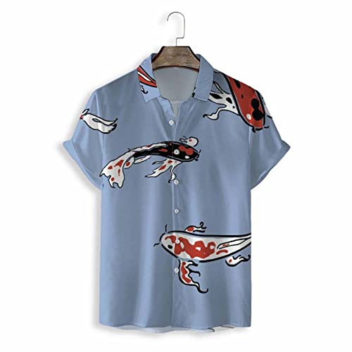 Camisa Hawaiana Hombre, Moda Azul Koi Tour Patrón Camisa De Playa De Manga Corta Para Hombres Camisas Casuales De Verano Con Botones Estampado Tropical Camisa De Aloha De Fiesta De Vacaciones De Se Cover