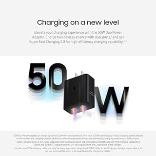 SAMSUNG 50W Duo Power Adapter Wall Charger, 2 Ports, Cable Included, Super Fast Charging 2.0 for Galaxy Phones, Tablets, USB Type C Devices, Low Standby Power Consumption, EP-T5020XBEGUS, Black
