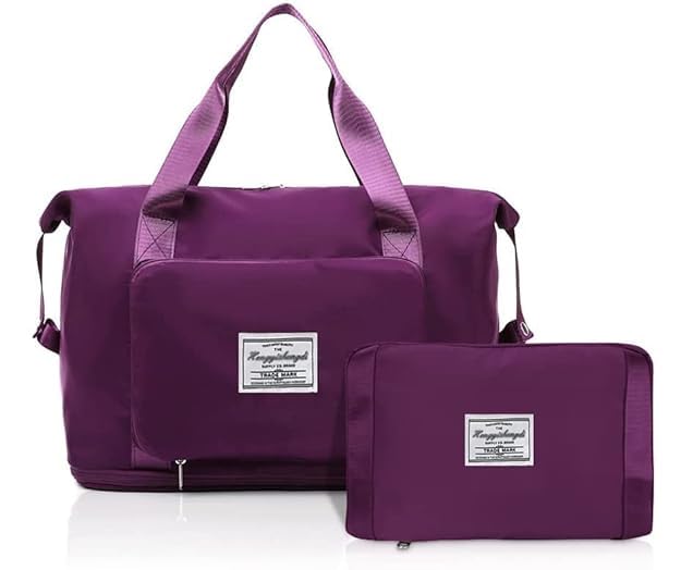 Unisex-Adult Large Capacity Folding Travel Bag, Portable Foldable Lightweight Waterproof Carry Luggage Tote Bag, Dry And Wet Separation Travel Duffel Bag (Wine)-image-20