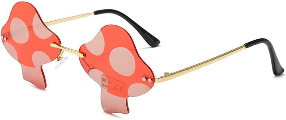 CasilerCasiler Mushroom Shape Sunglasses Irregular Rimless Eyewear Retro Glasses for Women Men Halloween Party Favor Accessories