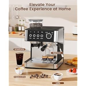 Espresso machine with grinder 20 bar expresso coffee machines with milk frother steam wand professional espresso maker with removable water tank cappuccino latte machine for home  urban country home decor