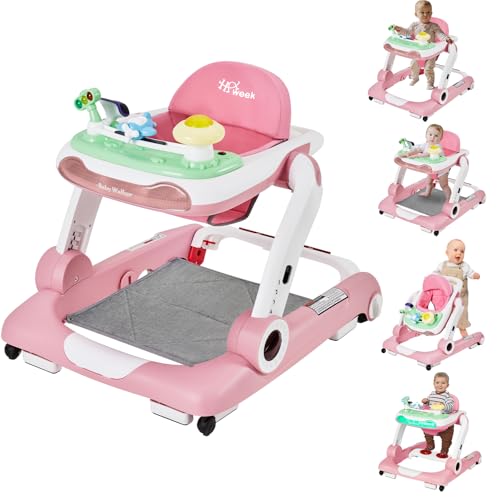 baby walker with wheels 5 in 1 walker for baby boy girl 6-12 months with bouncer music and lights baby jumper activity center adjustable height speed push walker for ages 6-18 months toddler