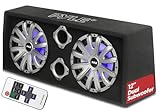 Pyle 12-Inch Dual Subwoofer Box System, 1,200W Max Power (2x600W), Slim-Mount Rear-Vented Design with Built-in LED Lights, High-Performance Car or Truck Audio Subwoofer for Deep Bass