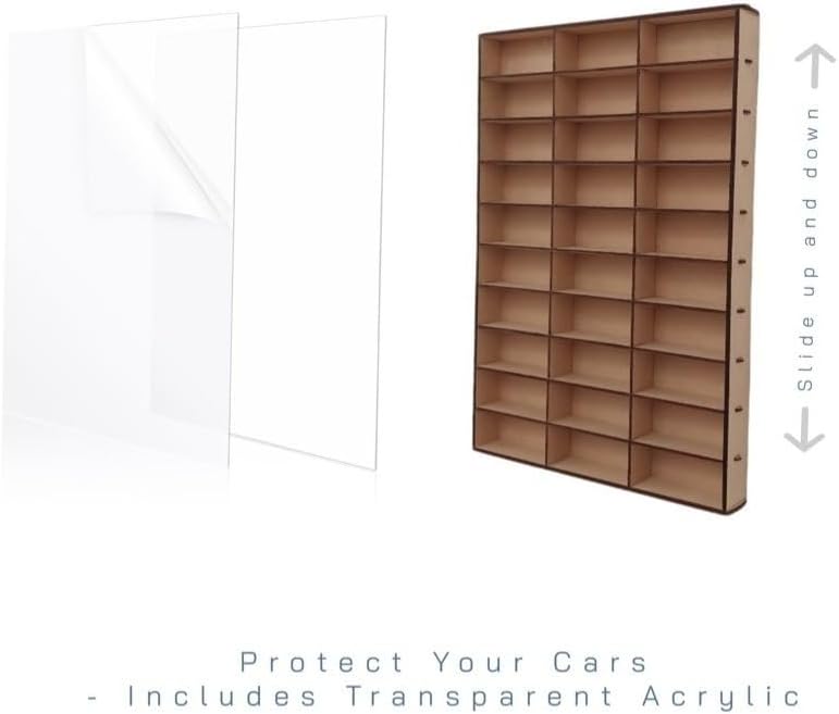 ALEJANDRO CORTES 1:64 Scale Diecast Model Car Display Case with Acrylic Lid for 30 Spaces - Perfect for Your Favorite Hot Collectible Cars Wheels