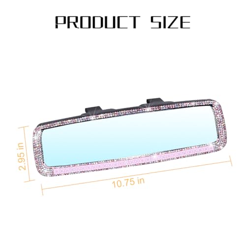 Image of Osilly Bling Car Rearview Mirror, Decorations Rear View Mirror with Crystal Rhinestones & Diamonds, Car Interior Trim Accessories, Clip-on & HD Glass, Sparkly Gift (Pink)