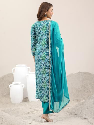 Image of Libas Blue Printed Viscose Straight Kurta set for Women | daily wear suit