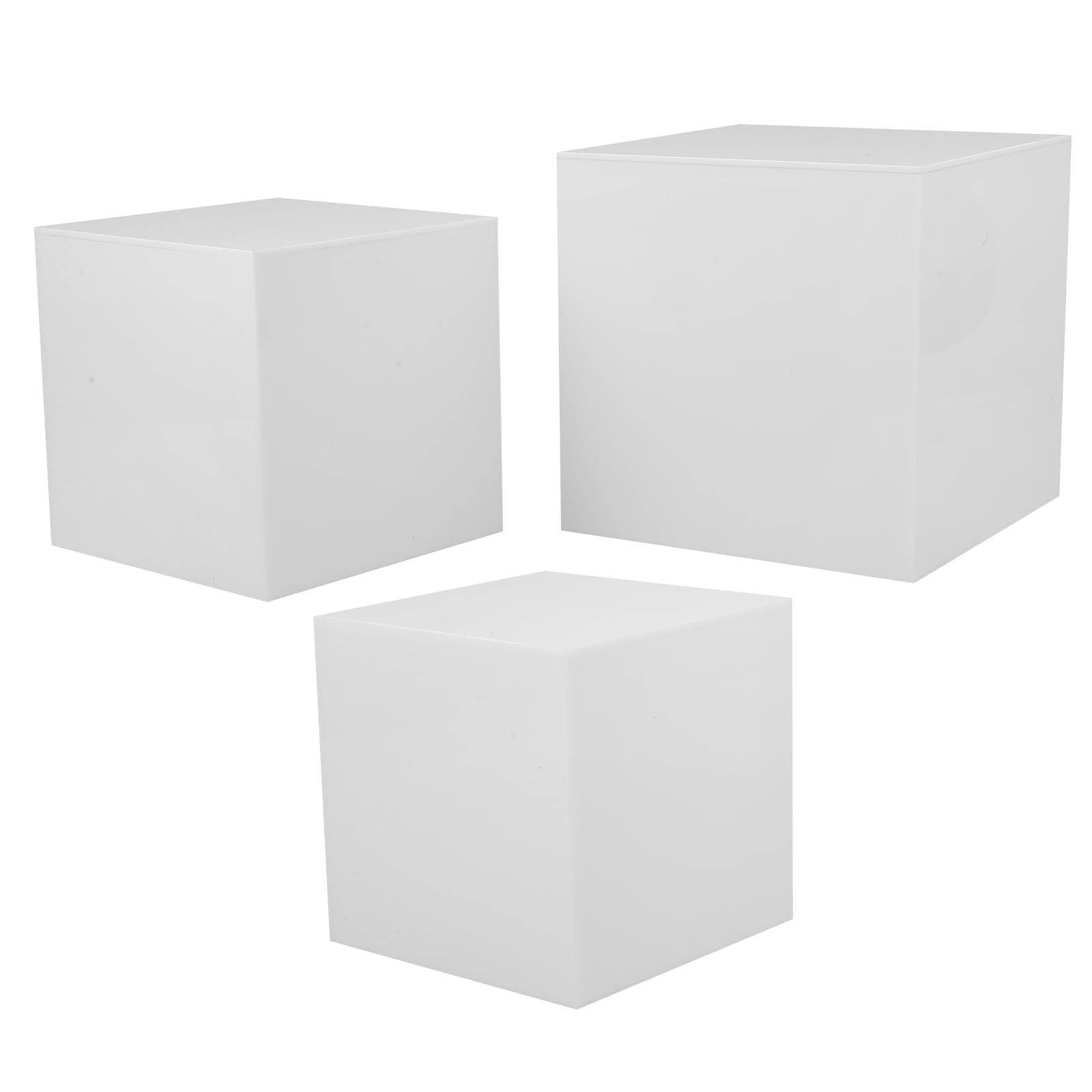 Set da 3 Espositore in Acrilico Cubico Bianco, Scatole Espositive Quadrate per Vetrina, Supporto Stabile per Esposizione Gioielli e Dessert, per Negozi e Fotografia Professionale