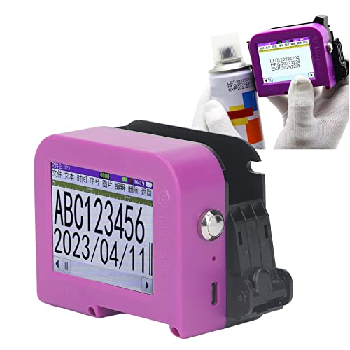 Plyisty Handdrucker, Tragbarer Mini-Tintenstrahldrucker mit LED-Touchscreen, Tragbarer Drucker, Tintenstrahlcodiermaschine für Barcode, Etikett, Datum, Text (EU-Stecker)