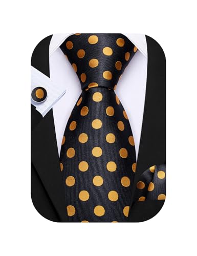 Image of Barry.Wang Ties for Men Silk Tie Sets Polka Dot Woven Necktie Pocket Square Cufflinks Business Wedding
