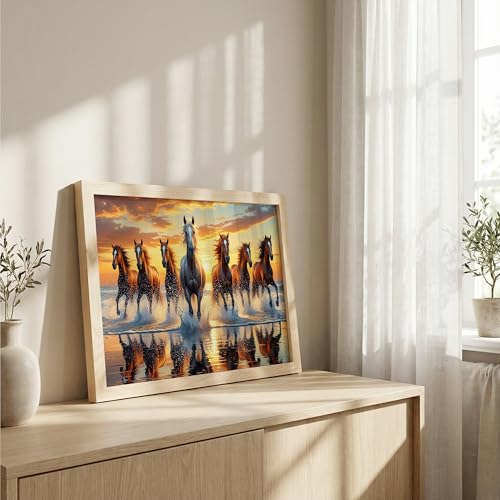 Image of Suneree 7 Horse Vastu Wall Painting (Landscape Collection) (Natural, Design 06, 10x13 Inch)