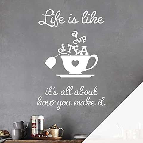 Life is like a cup of tea. It's all about how you make it - Wall Sticker Quote Kitchen Decal [White] Cover