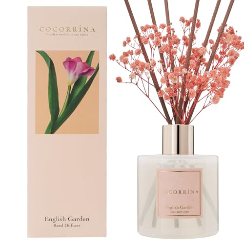 Image of COCORRINA Reed Diffuser - English Garden Scented Diffuser with 8 Sticks Home Fragrance Reed Diffuser for Bathroom Shelf Decor