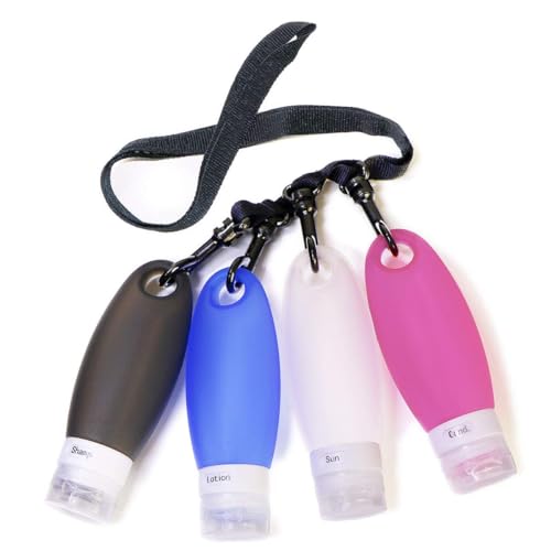 Gym Refillable Bottles Leak Proof Camping Travel Containers with Shower Lanyard,3.3oz TSA Approved Squeezable Silicone Travel Tube Set for Gym Shampoo Lotion Soap
