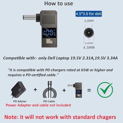 Image of ETZIN 100W Female Type-C to Laptop Charging Adapter Converter Compatible with Lenovo IdeaPad Yoga Laptop Series, Chromebook, Liteon, Flex, Notebooks (4.5-3.0DEL)