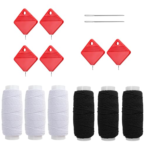PHMING 6 Stück Nähgarn, Nähgarn für Nähmaschine, Elastisches Garn Set mit Nadel Und Nadeleinfädler, für Perlenarmbänder, Halsketten Und Kostümherstellung
