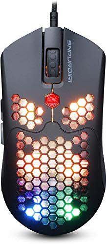 Snpurdiri ST-M1 PRO Wired Lightweight Gaming Mouse, PMW3360 16000DPI Mice with 7 Buttons Programmable Driver, Ultralight Honeycomb Shell Ultraweave Cable Mouse for PC Gamers and Xbox and PS4 Users