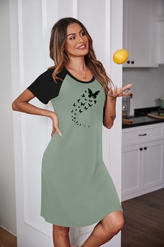 Image of Ekouaer Womens Nightgown Short Sleeve Night Dress Printed Sleepwear Soft Sleep Shirt S-3XL