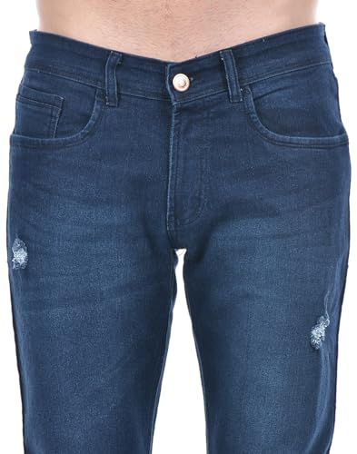 Image of Numero Uno Men'S Mid Blue Super Skinny Fit Distressed Sustainable Jeans