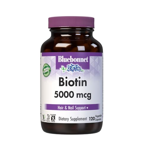 Bluebonnet Nutrition Biotin 5000 mcg, Hair & Nail Support*, Non-GMO, Vegan, Kosher Certified, Gluten-Free, Soy-Free, Dairy-Free, 120 Vegetable Capsules, 120 Servings