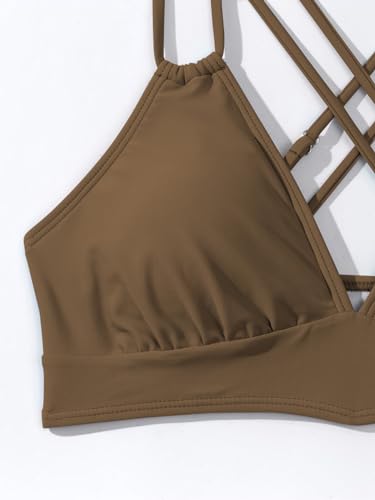 Image of Fanuerg Women's Sexy V Neck Bikini Sets Hollow Out Two Piece Swimsuits Cutout Mid Waist Bathing Suit