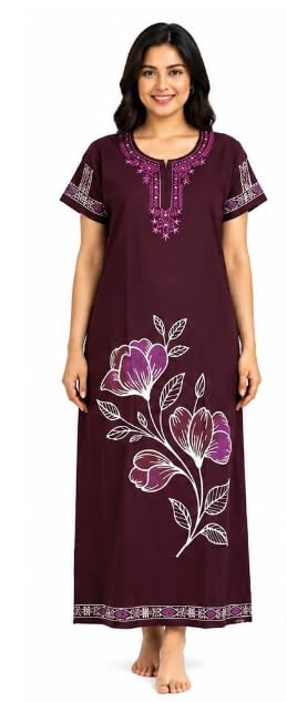 Women's Nighty Dark Purple Floral Print Maxi Dress - XXL-picture-38