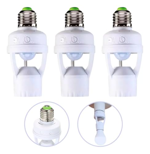 Kit 3 Sensores De Presença Com Fotocélula Soquete Lampâda E27 Bivolt Iluminação Automática com Detecção Movimento 360° e Economia de Energia