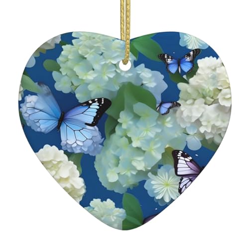 Christmas Ceramic Heart Pendant WHJSSF Hydrangeas Daisies Butterflies Printing Smooth and Bright for Christmas Mouse Tree Home and Supermarket Decoration