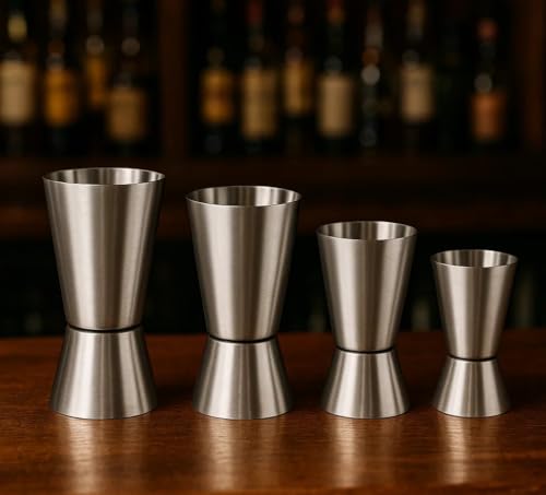 Image of Stainless Steel Tall Peg Jigger Shot Glass Set | Double Side Drink Measuring Bar Tool(15-30ml, 20-40ml, 25-50ml, 30-60ml) | Set of 4 Bar Jiggers for Cocktails