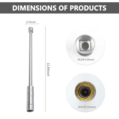 Image of Salior 14mm Extend Spark Plug Socket,Thin Wall 12 Points 3 /8 inch Drive Spark Plug Removal Tool Compatible with BMW Nissan More Car,Steel Magnetic Spark Plug Socket Set Car Tools (14mm Extend)