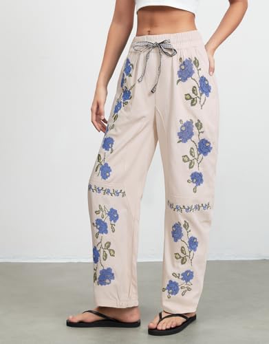 Kedera Mid Rise Barrel Jeans for Women Embroidered Wide Leg Denim Pants Boyfriend Baggy Jeans with Pockets2