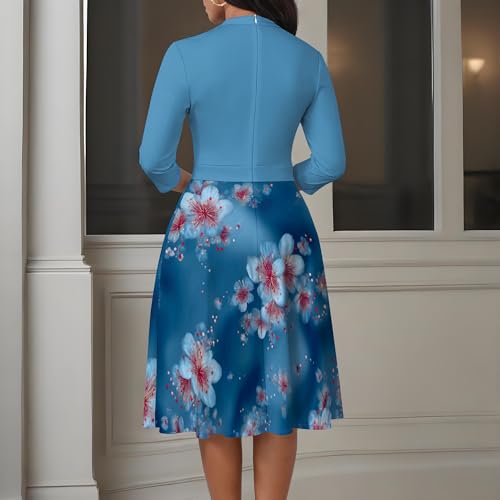 Image of PinkPatty Women's Casual A-line Midi Dresses 3 /4 Sleeve V Neck Fit and Flare Dress with Pockets