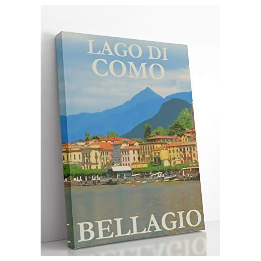 Lake Como Lago Di Como Vintage Wall Art on Stretched Canvas (11x14)