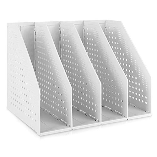 SAYEEC Desktop File Magazine Folder Holder 4 Section Plastic Hollow Documents Foldable Organizer File Cabinet Shelf Frames Dividers Rack Display and Storage (White)