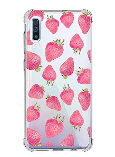 Oihxse Shockproof Case Compatible for Galaxy A30/A20 Clear Back with Design, Soft Silicone TPU Ultra Thin Slim Fit Chic [Air Cushion] Corners Protection Crystal Transparent Cover(Strawberries)