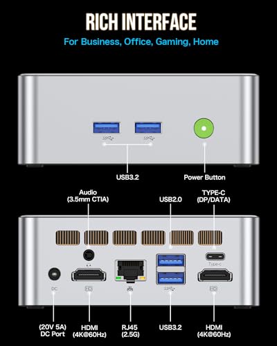 Image of GMKtec Mini PC Intel i5-12450H Processor (Turbo 4.4 GHz) 16GB(8 * 2) DDR4 512GB M.2 NVMe SSD i226v NIC USB 3.2, Type-C /WiFi 6, BT5.2, RJ45 2.5G / 4K Triple Display Desktop Mini Computers