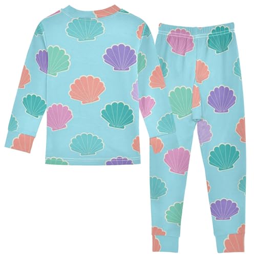 Pajama Sets Long Sleeve Seashell Pattern on Blue Soft Comfy Sleepwear 2 Piece PJS 3-8T3