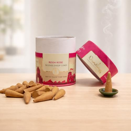 Image of Nirmalaya Premium Rooh Rose Dhoop Cones | 60 Bambooless Incense Cones with Stand | Made from Sacred Flowers | Charcoal Free Cones | 25 Min Burn Time for Pooja & Meditation