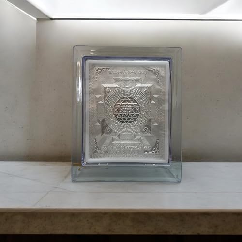 999 Pure Silver Laxmi Yantra | Sri Yantra 11x9 Cm Frame | Tabletop Stand | Silver Gift Item | Suitable for Pooja Room, Office, Home, Car Dashboard