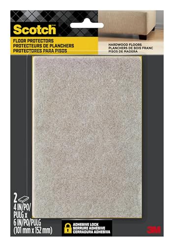 Scotch Felt Pads Beige, 2 Large Pads 4 x 6 in, Felt Furniture Pads for Protecting Hardwood Floors, Easy-to-Apply, Self-Stick Design, Reliable Protection from Nicks, dents and Scratches (SP845-NA)