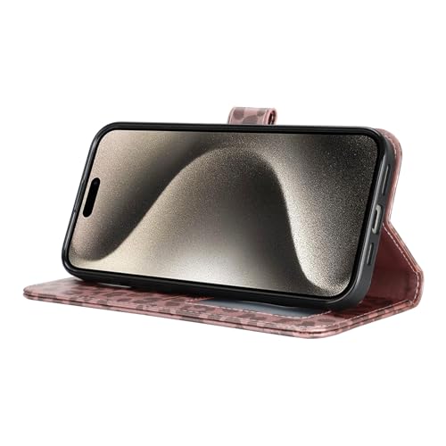 Image of for iPhone 15 Pro Case Wallet with Card Holder,for iPhone 15 Pro Wallet Case for Women Men,PU Leather Shockproof Magnetic Buckle Stand Flip Phone Case-Rose Gold Leopard