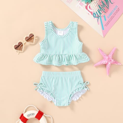 Image of HAPPYMA Baby Swimsuit Toddler Girl Bathing Suit Summer Stripe Bikini Set Beach Two Piece Swim Wear