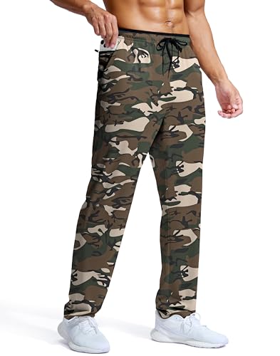 Pudolla Workout Pants for Men Gym Athletic Pants for Men Workout Sweatpants Open Bottom(Green Camo Black XL)