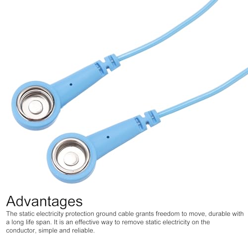 Image of MECCANIXITY ESD Grounding Cable Cord 250cm /98 Inch Long,Anti-Static Ground Wire Cable Double Buckle for Eliminate Conductor Electrostatic,Pack of 1(Blue)