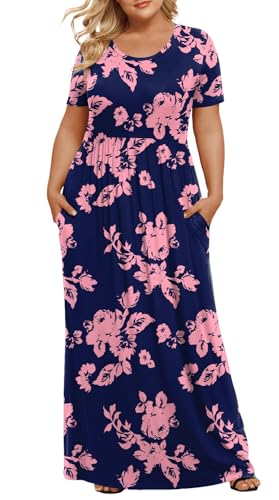 Image of LONGYUAN Women's Plus Size Maxi Dresses Summer Short Sleeve Casual Long Dress 2026 XL-6XL