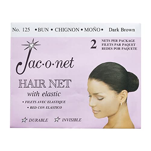 Jac-O-Net Tiny Mesh Hair Net - Bun Size, Dark Brown, 2 Nets Per Pack [6 Pack]