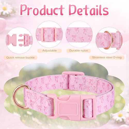 Image of Goat Collar with Bell, Sheep Grazing Copper Bells and Adjustable Nylon Collar Set Loud Bronze Bell for Summer Small Farm Animal Sheep Cow Dog Accessories Gift(Pink Bow)