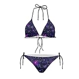 JEOCODY Bikini taille haute pour femme - Bikini deux pièces - String triangle, galaxy, Taille XS
