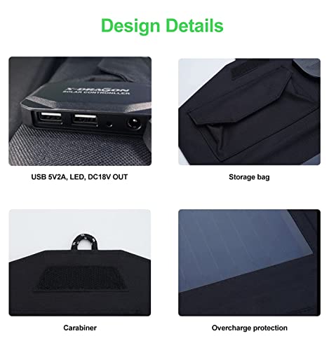 X-Dragon 40W Monocrystalline Foldable Solar Panel Portable Charger (5V Usb With Solar Iq + 18V Dc) Waterproof Solar Panel For Laptop, Tablet, Cellphone, Laptops, Camping, Hiking, Travel (18V 40W) #TOP3