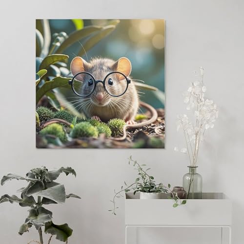 Toile murale abstraite cochon dinde lunettes tableau carré 70x70 cm